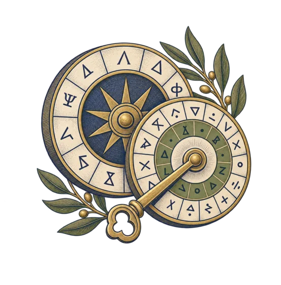 Two engraved cipher wheels and a key